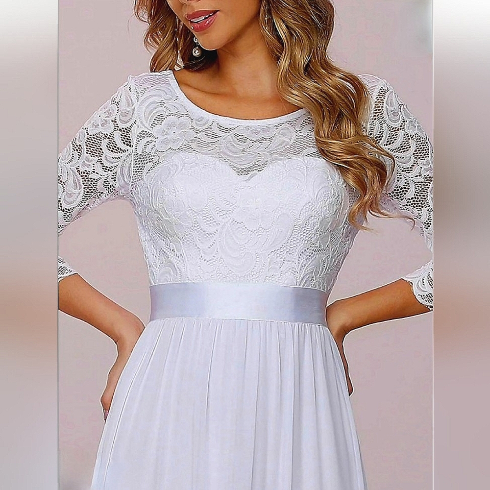 NEW Designer Wedding Dress Empire Waist, 3/4 Sleeve, Maxi, Sweetheart neckline